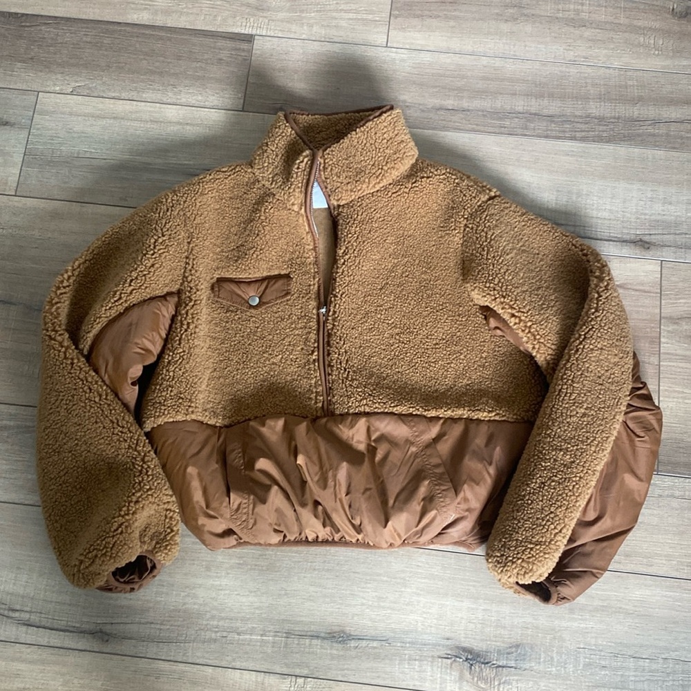 Frame Cropped Sherpa Quarter Zip